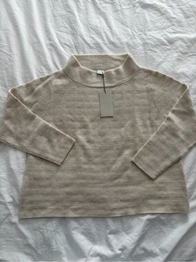 Poetry Women’s Quiet Luxury Mock Neck Knit Sweater Wool Cotton Blend Ecru US